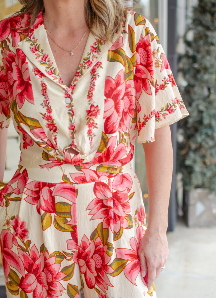 Maui Baby Floral Print Collared Button Down Top