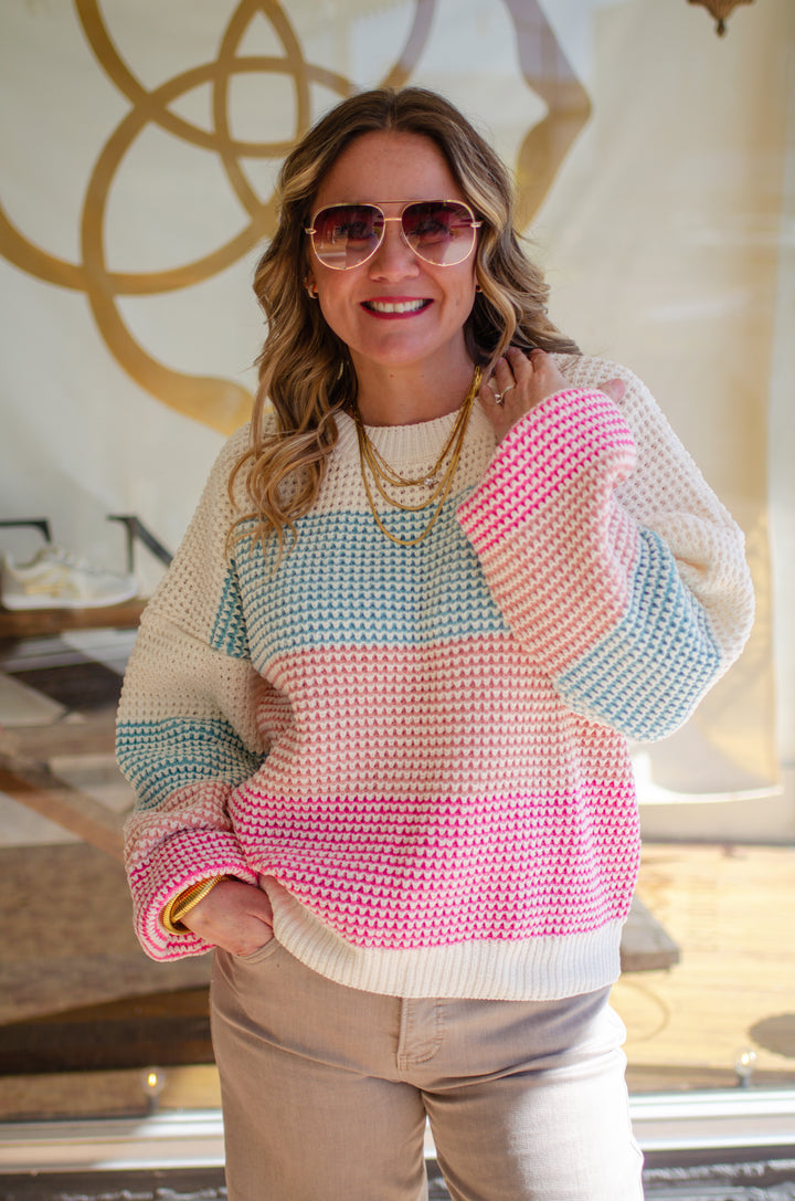 Take Heart Aqua Stripe Knit Sweater