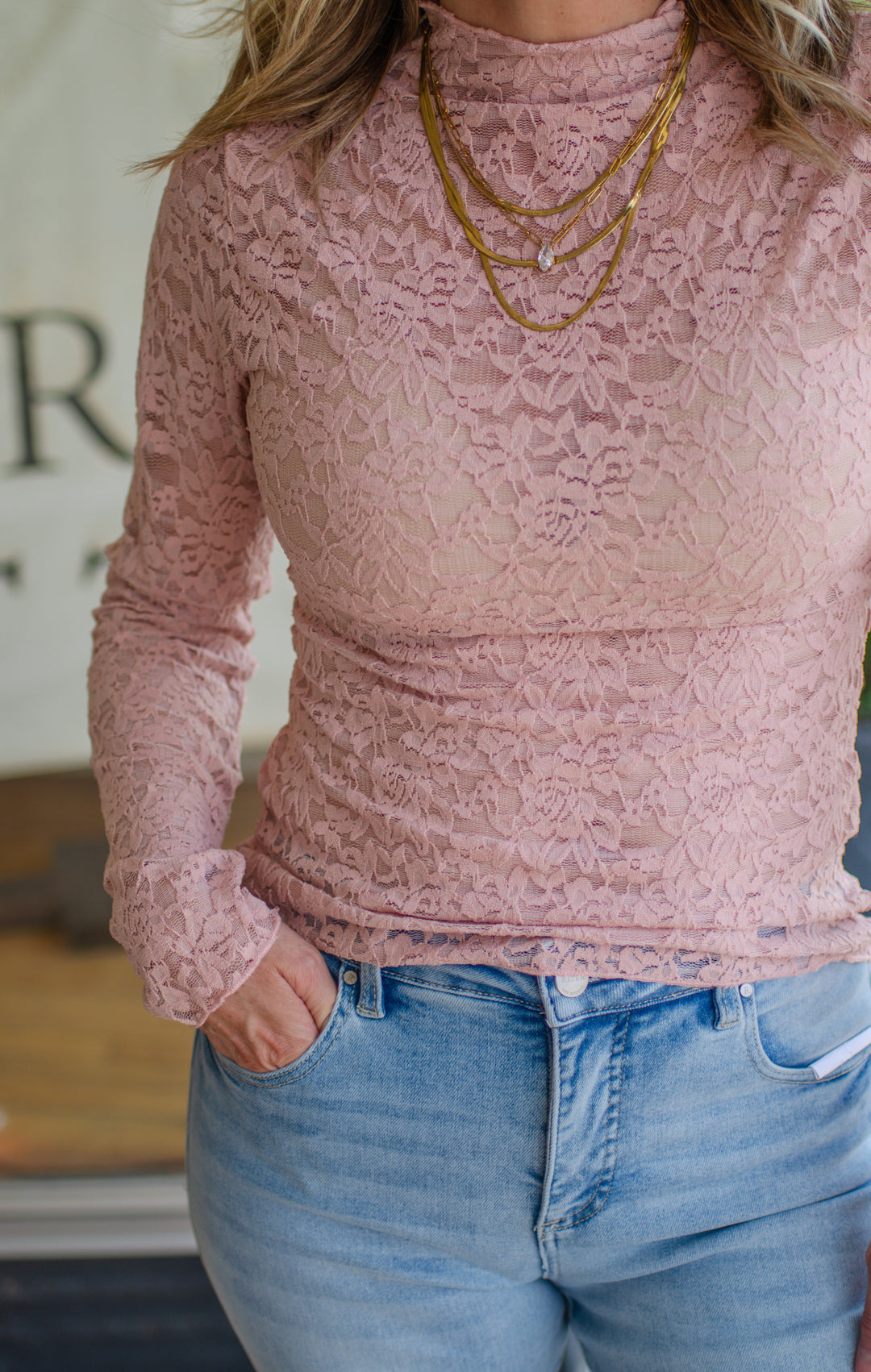 Heart Like Mine Fitted Long Sleeve Lace Top in Dusty Blush