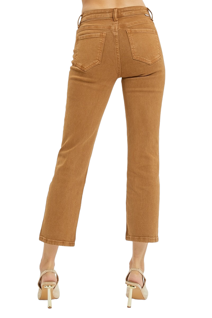 Risen Mid Rise Straight Crop Denim-Cappuccino