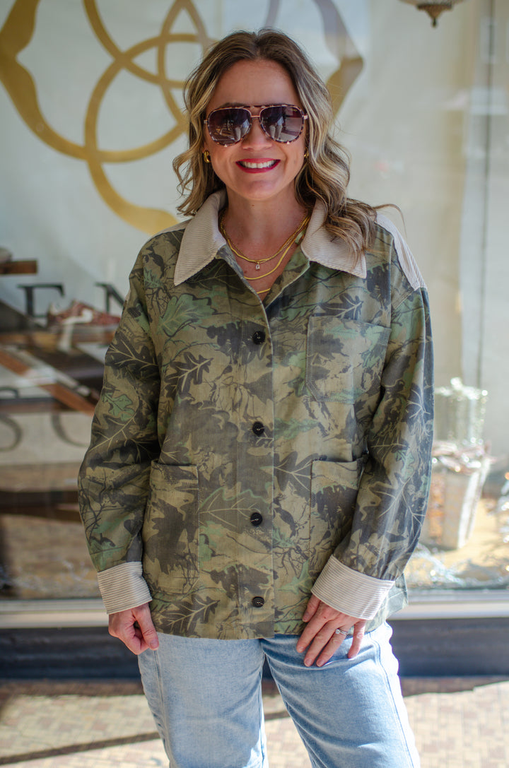 See Through You Camo Corduroy Collar Jacked in Beige Mix