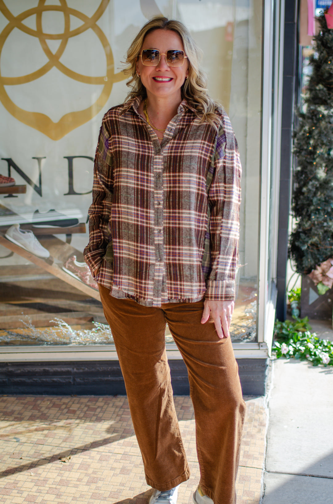 Fall In Love Plaid Button Down Top in Mocha