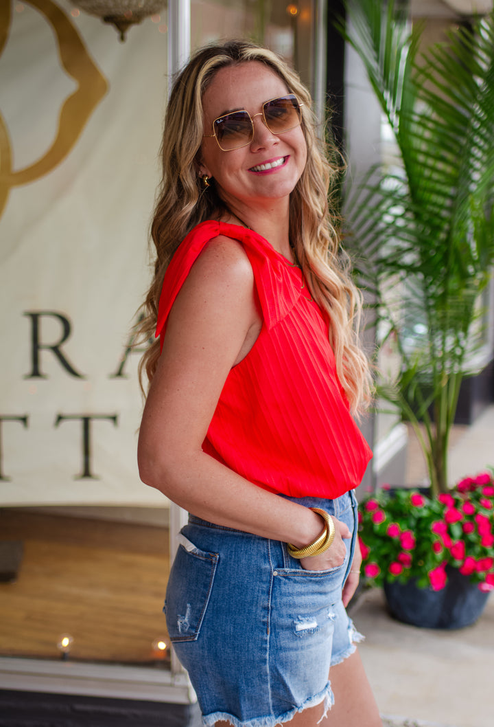 On My Side Tie One Shoulder Bubble Top in Coral