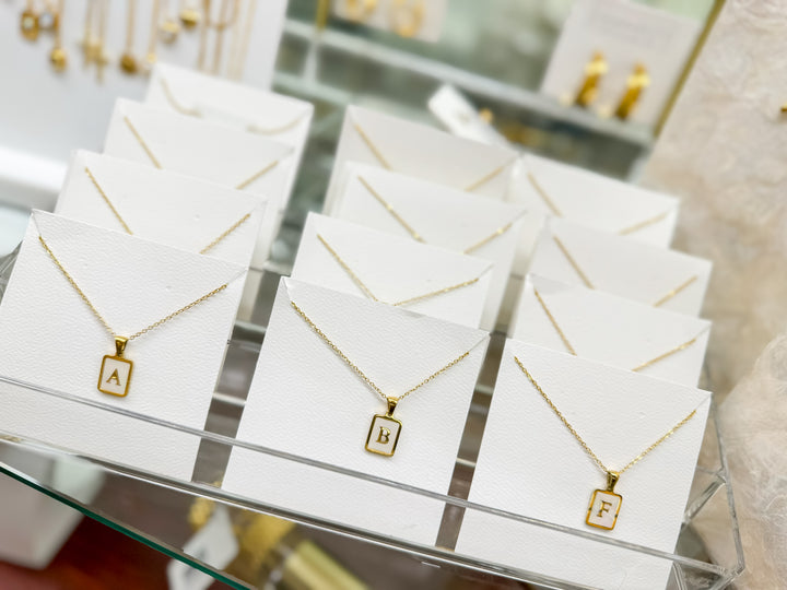 LUXE Isabelle MOP Initial Necklace in 18K Gold