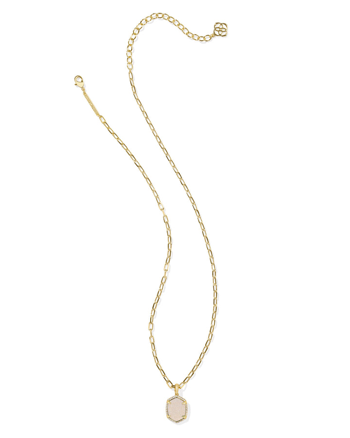 Kendra Scott Daphne Pave Framed Pendant Necklace in Gold & Iridescent Drusy