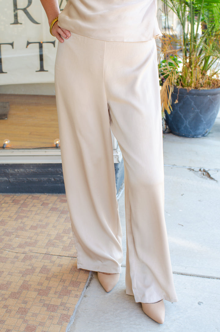 All For Glamour High Rise Wide Leg Pant in Champagne