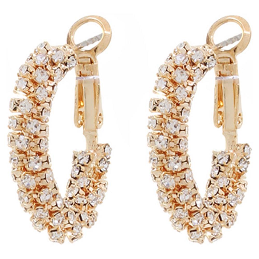 Gold Rhinestone 1" Hoop Earring