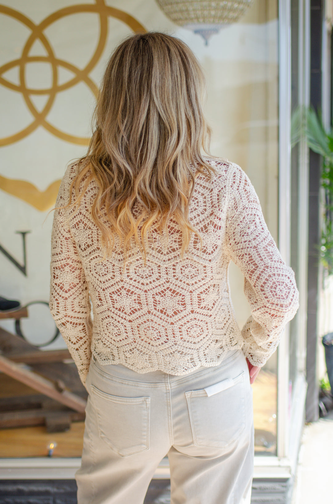 Anything Goes Crochet Button Down Cardigan in Natural