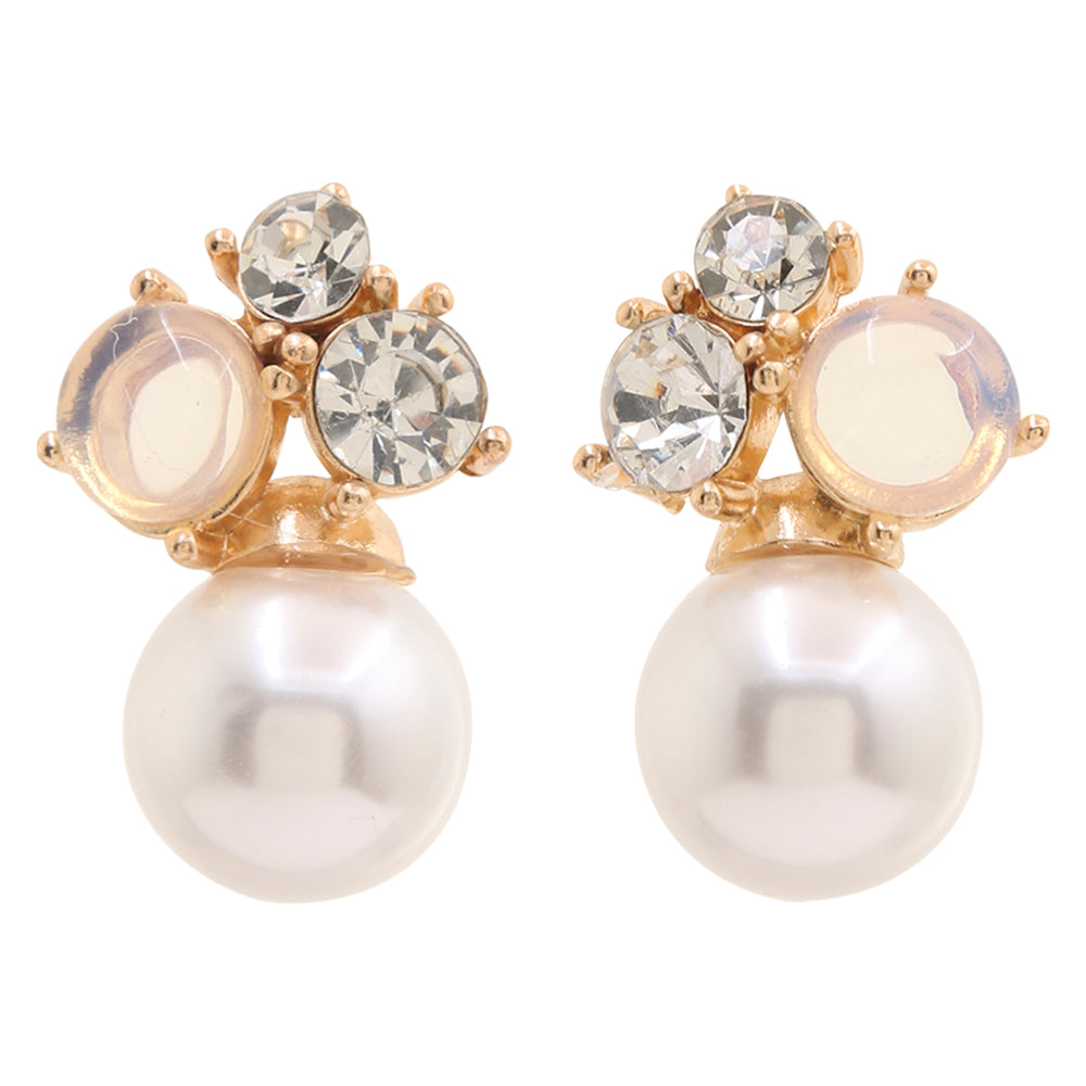 Gold Rhinestone Pearl Cluster Earring