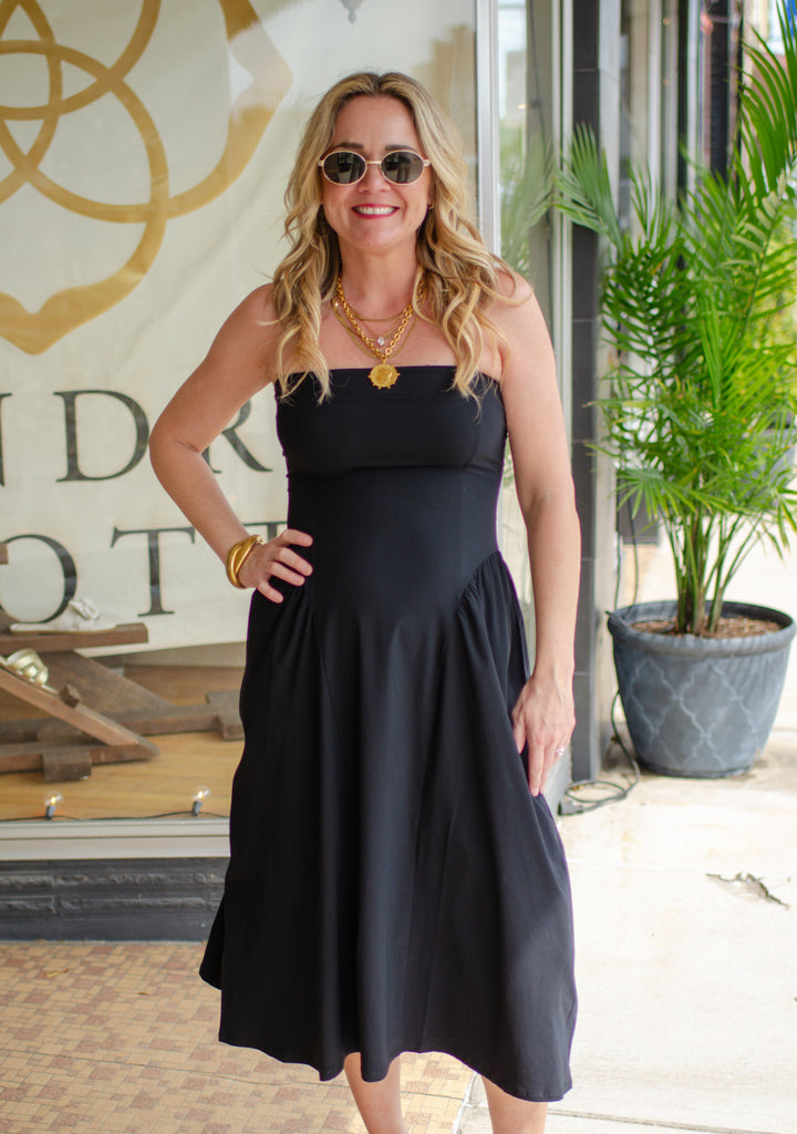 Back In My Arms Black Strapless Midi Dress