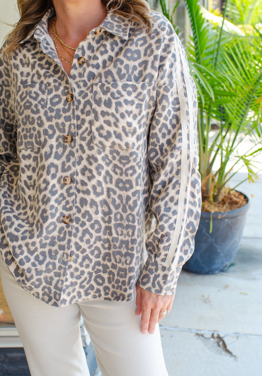 Take It Easy Leopard Button-Down Top in Cream