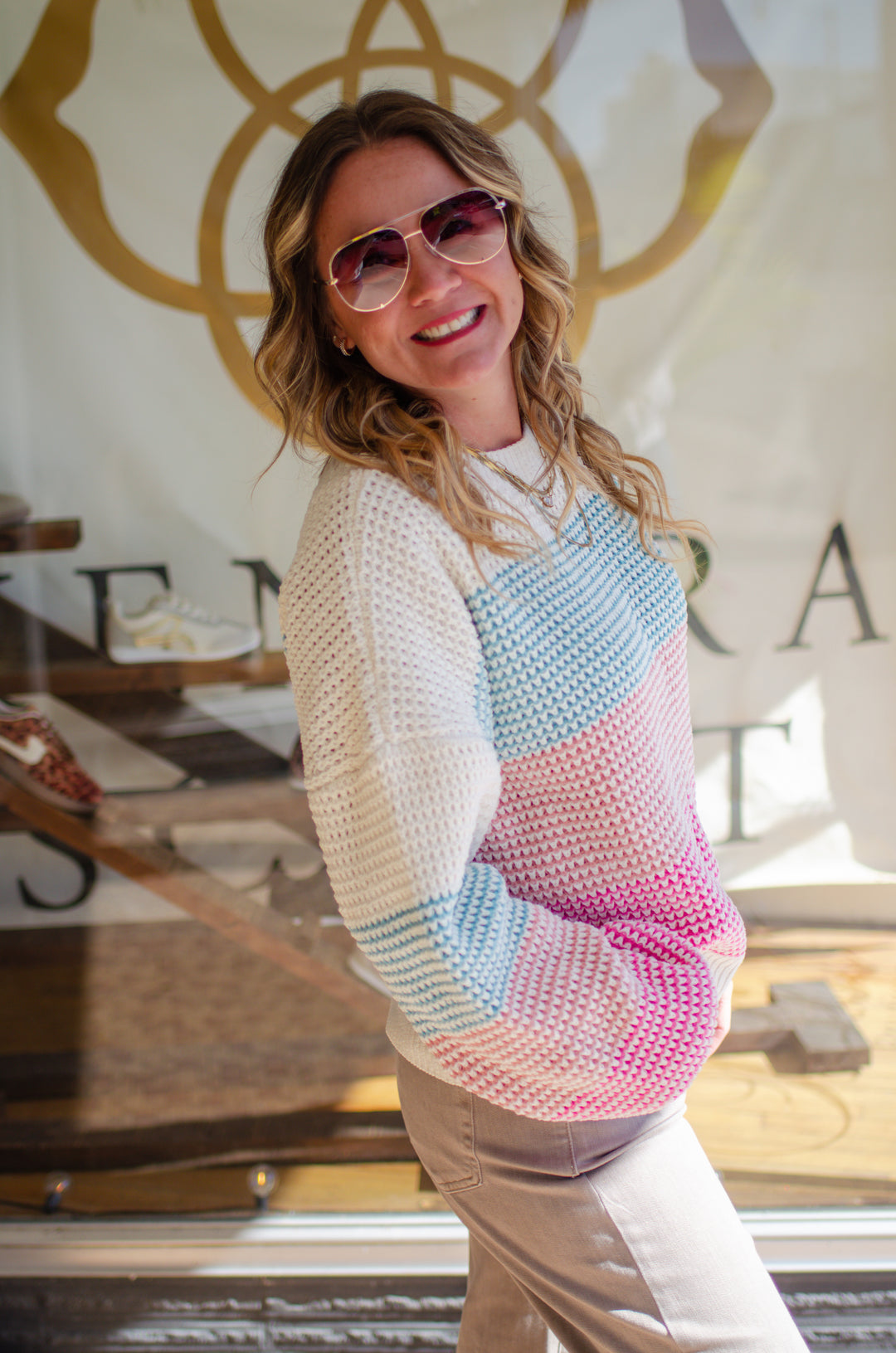 Take Heart Aqua Stripe Knit Sweater