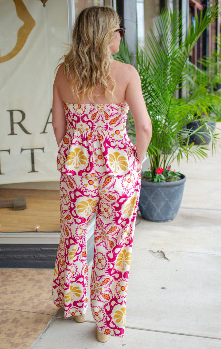 Morocco Moments Strapless Split Front Top in Fuchsia