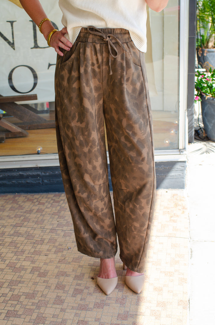 Leopard Love Stretch Waist Barrel Knit Barrel Leg