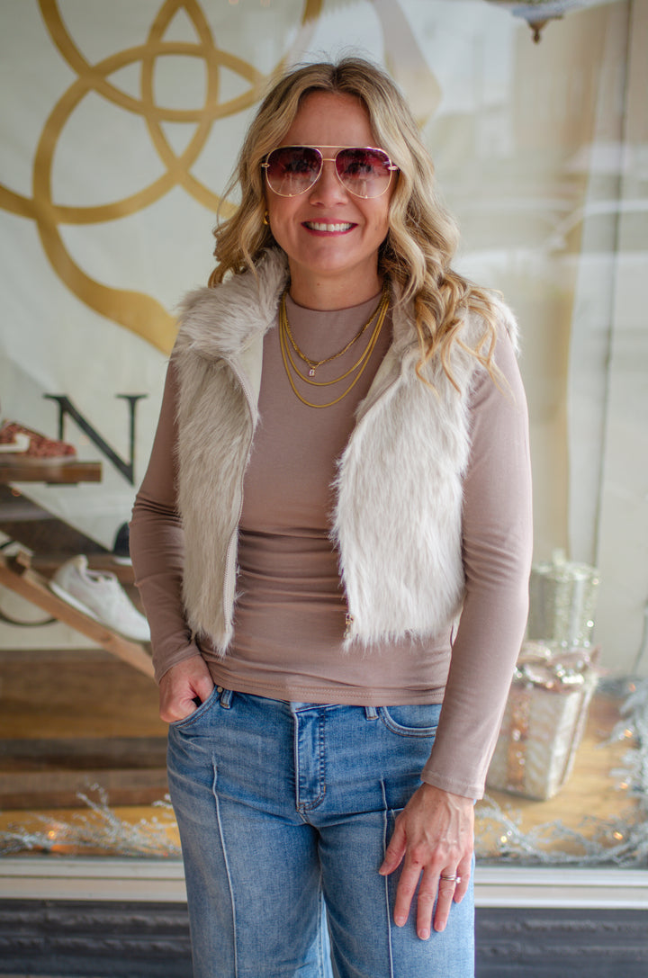 Your My Favorite Taupe Faux Fur Zip Front Vest
