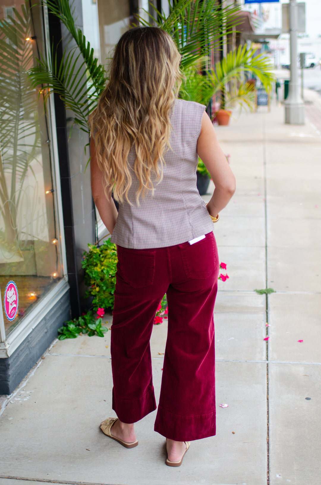 Fall Feels Plaid Sleeveless Button Down Vest Top in Wine Mix