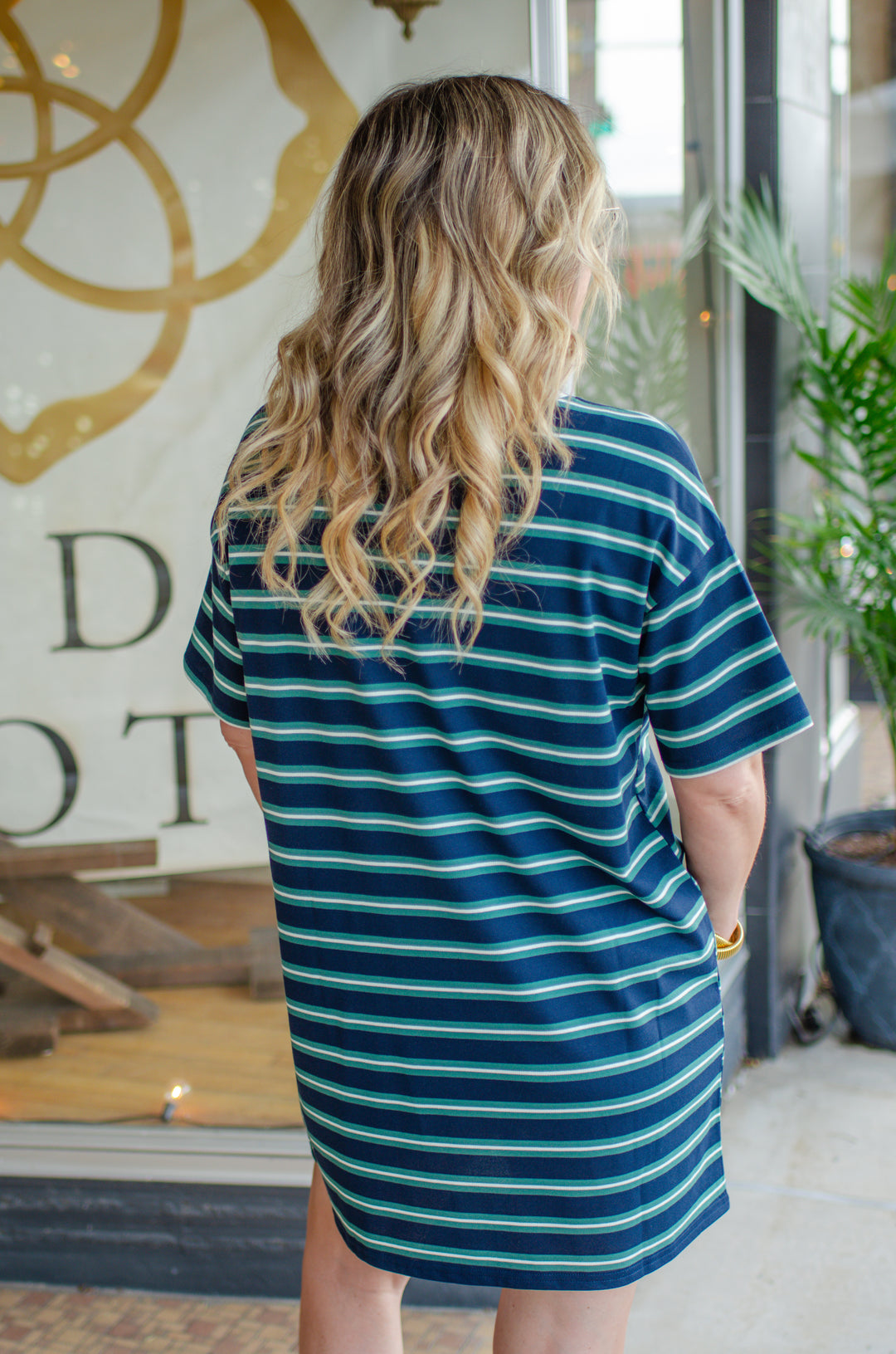 Casual Chic Navy Stripe Skirt Dress in Navy