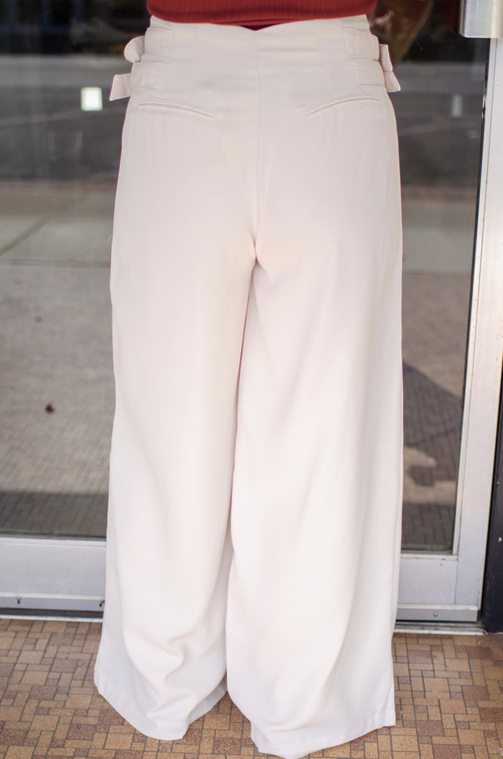 Pure Class Double Buckle Wide Leg High Rise Pant in Cream