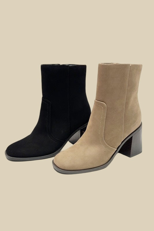 Autumn Moment Taupe Nubuck Block Heel Bootie