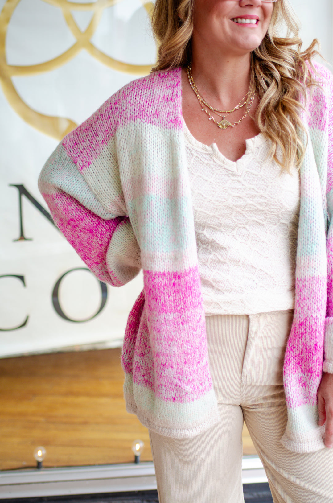 Sunset Dreamer Pink & Teal Stripe Knit Cardigan