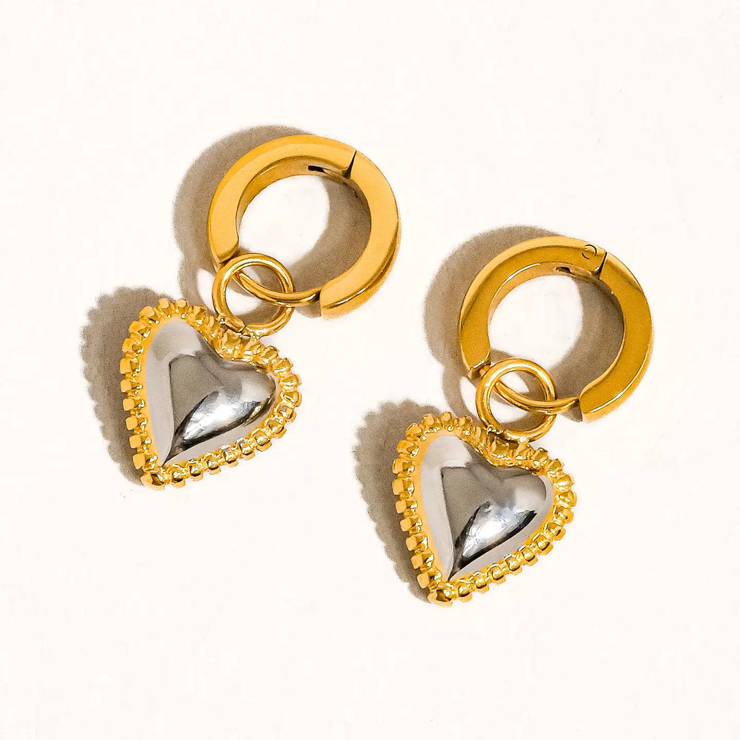 Luxe Maci 18K Gold Plated Two-Tone Heart Huggie