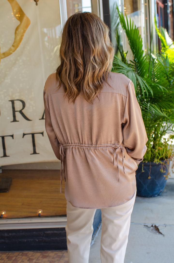 Classic Style 3/4 Sleeve Button Down Top in Latte