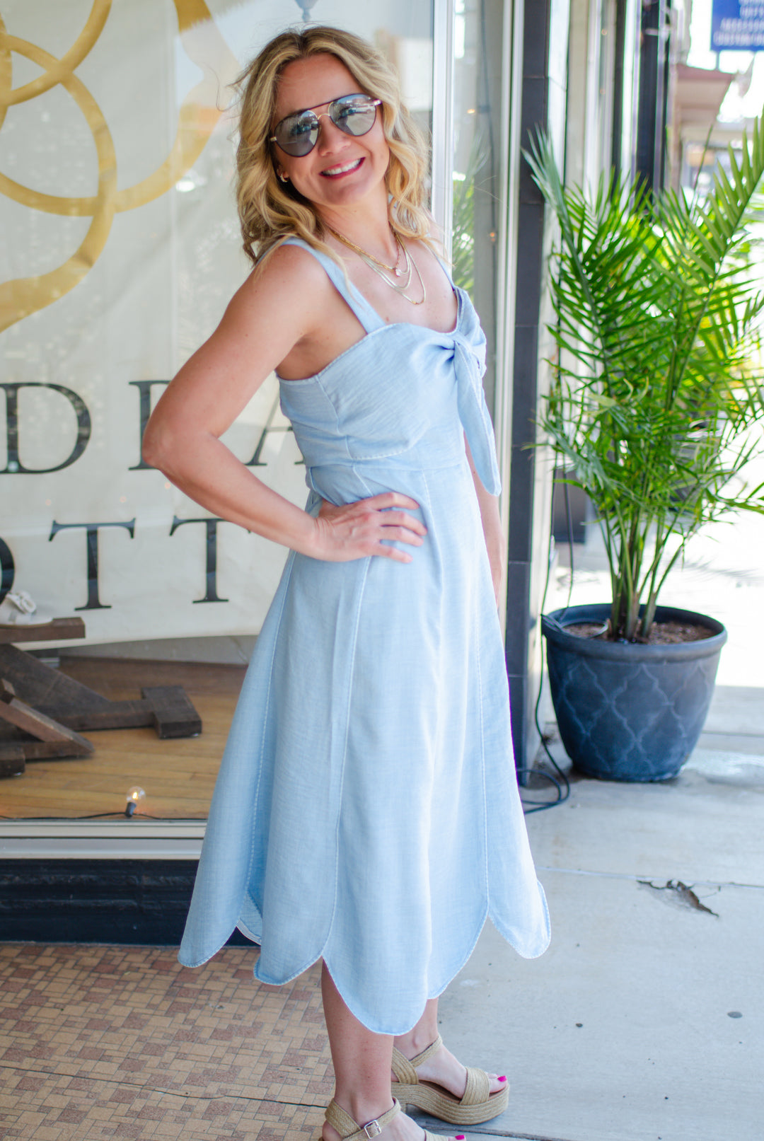 Make It Memorable Tie Front Dress in Light Blue