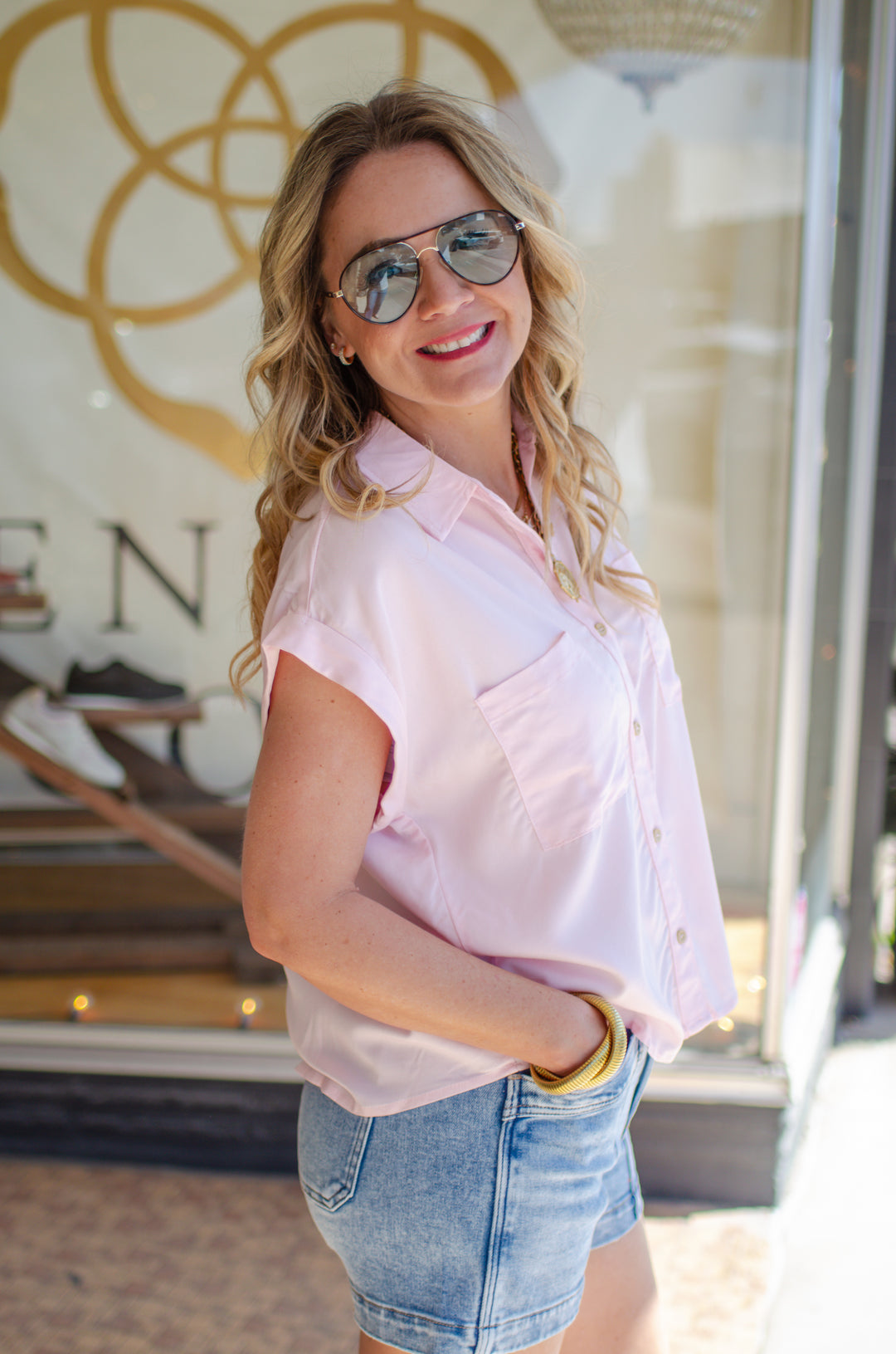Love Like You Blush Pink Button Down Short Sleeve Top