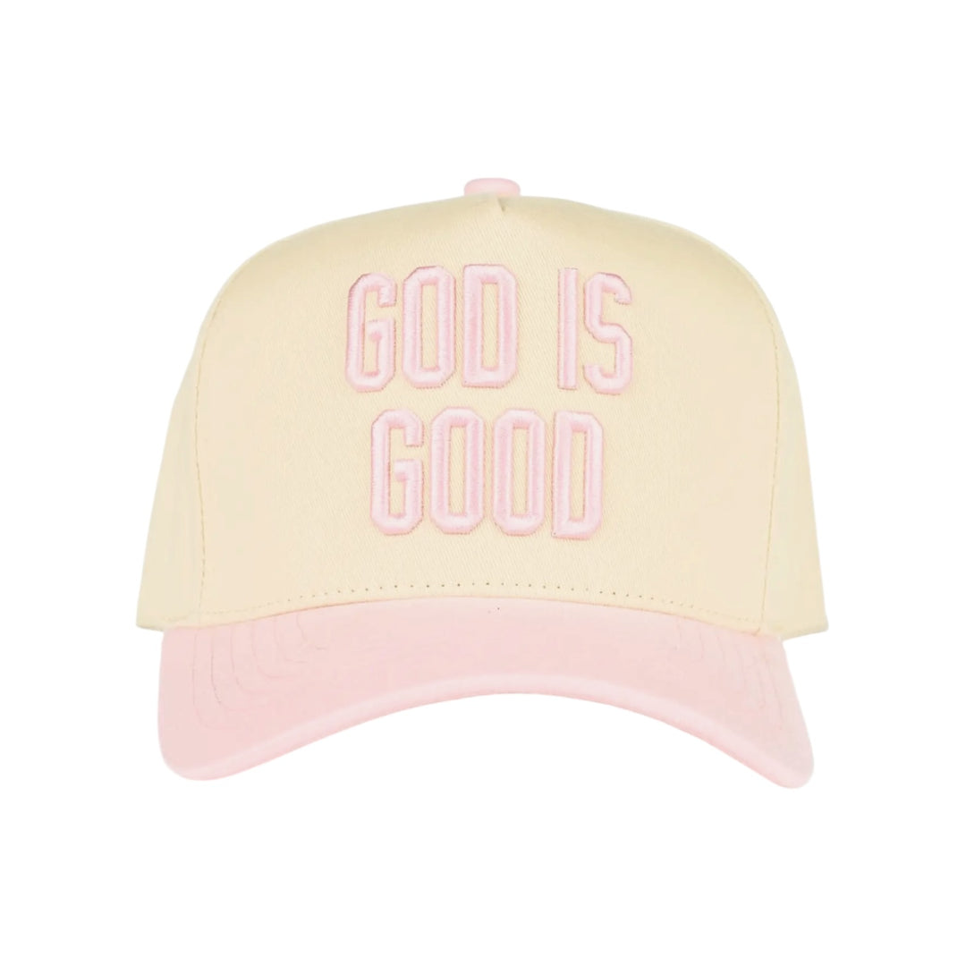 God Is Good Pink Embroidered 2 Tone Hat