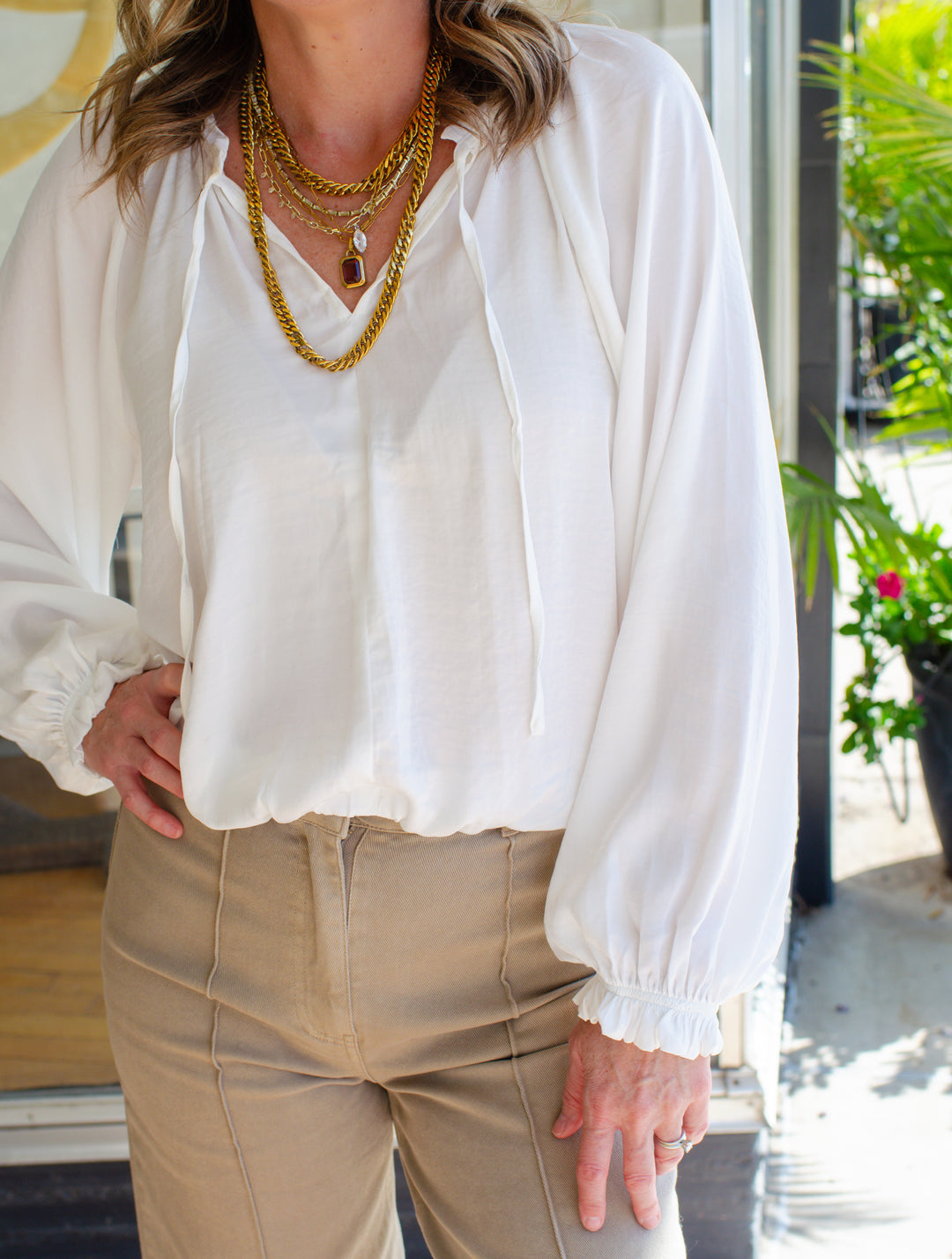 Dreaming Of You Boho Tie Front Blouse in White