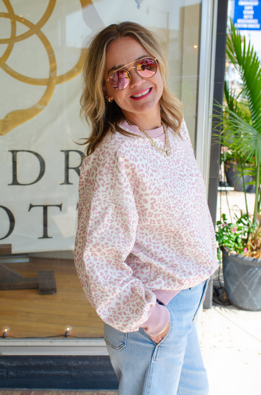 Always Reminiscing Leopard Sweatshirt Top in Blush Leopard