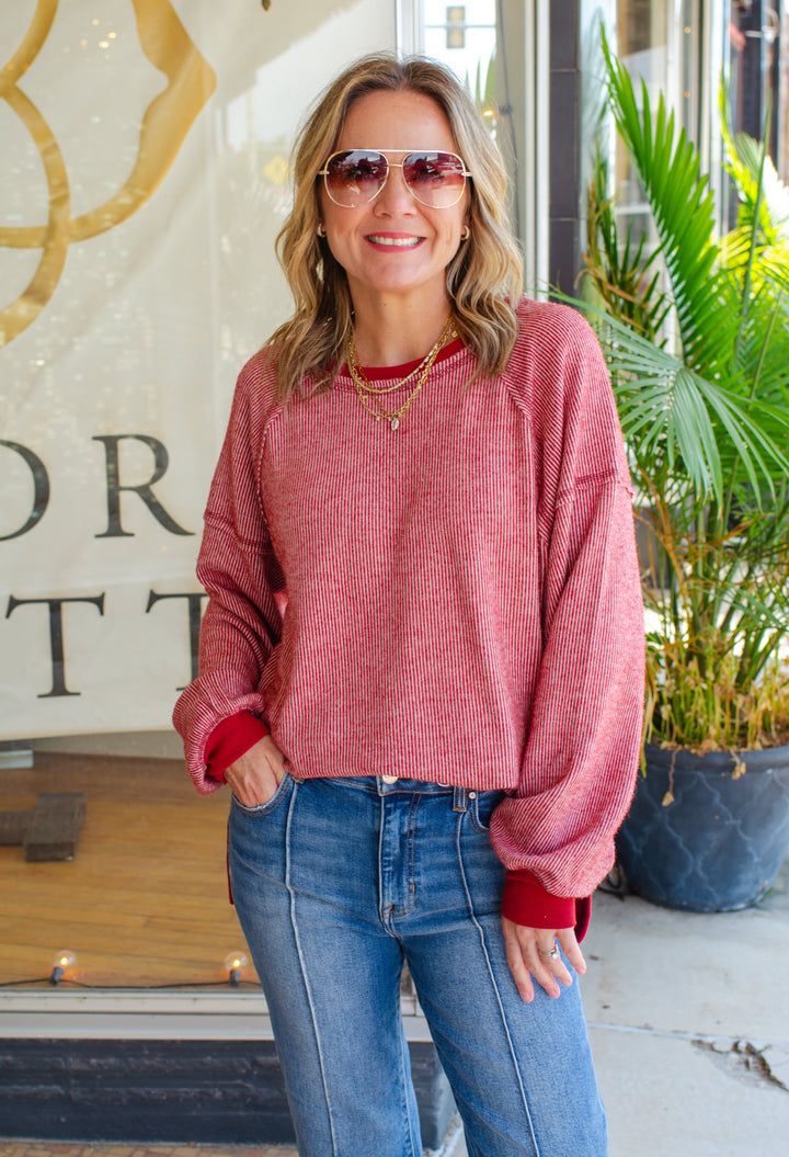Casual Comfy Lightweight Knit Oversized Top in Burgundy