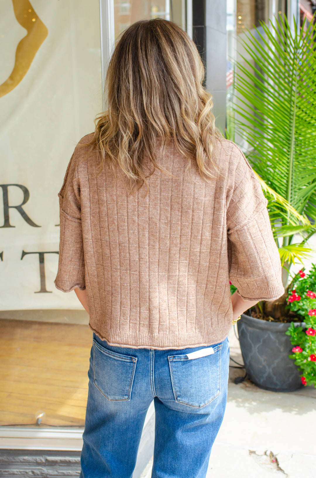Perfect Fall Short Sleeve Textured Sweater Top in Mocha