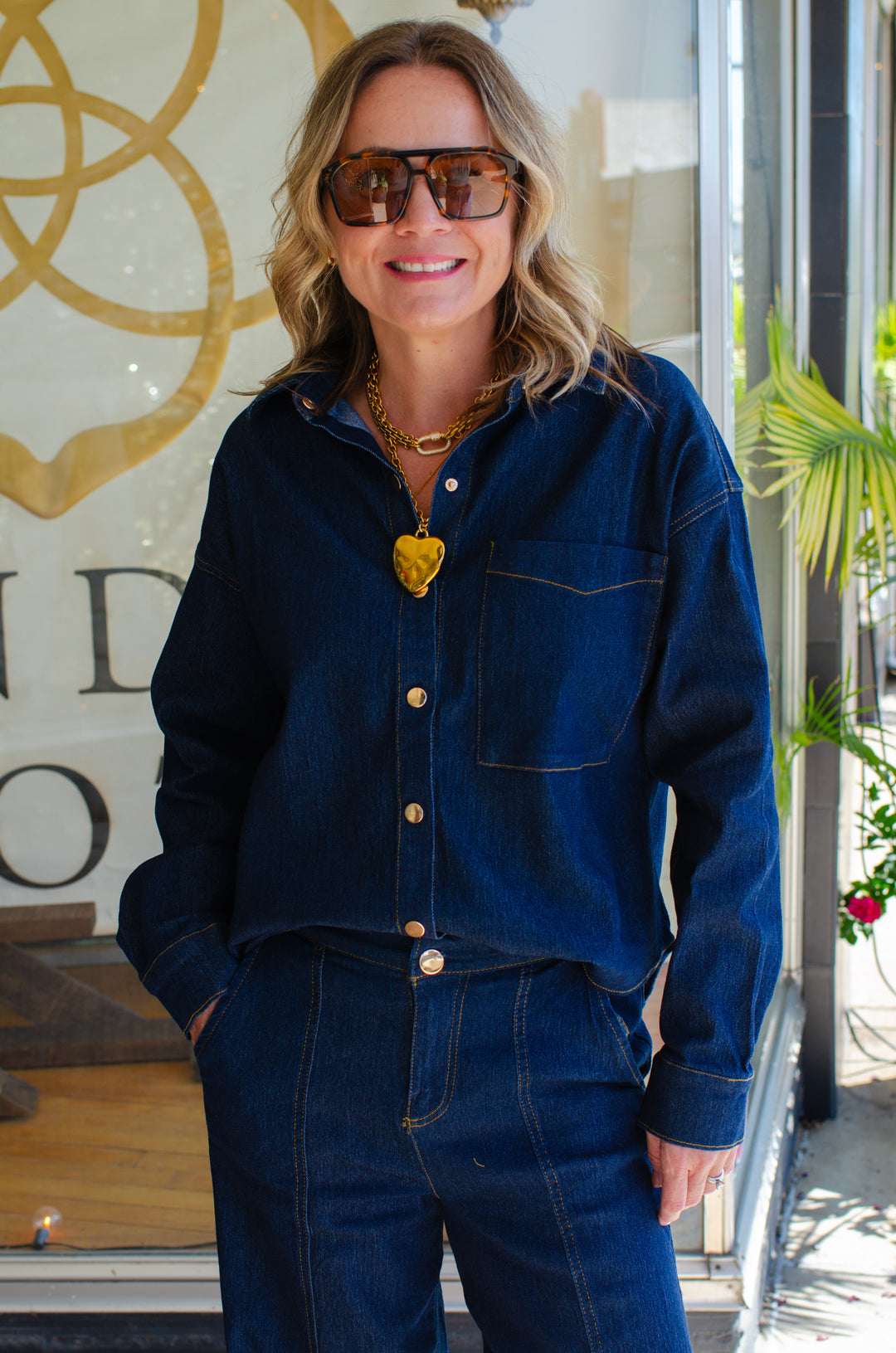 Denim Dreamer Oversized Button Down Dark Denim Top