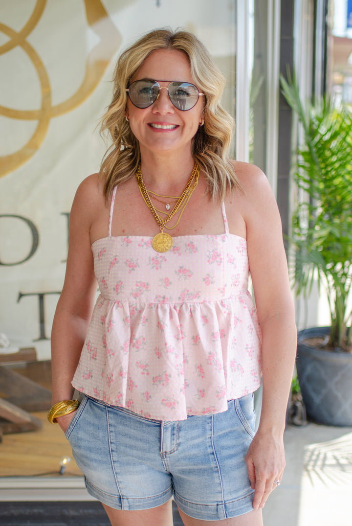 Floral Fields Pink Spaghetti Strap Tank
