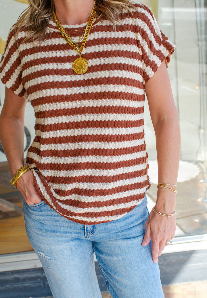 Everyday Striped Top in Brown