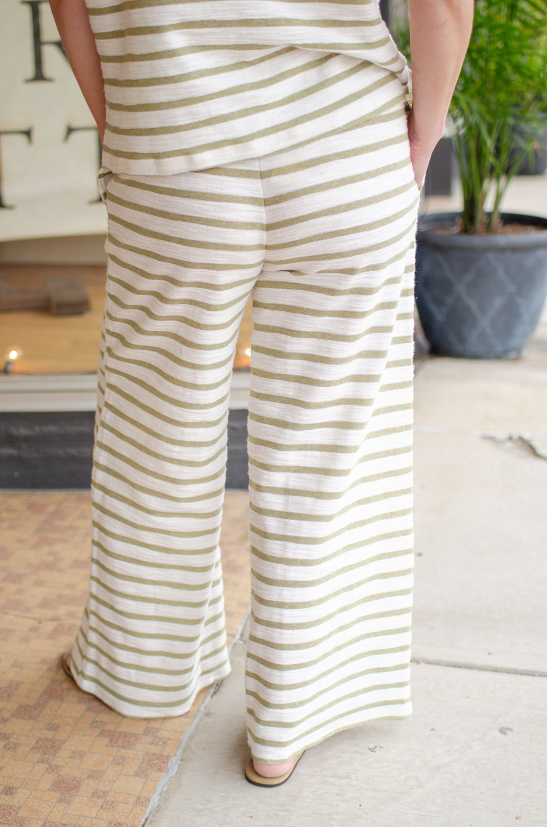 Take Heart Stretch Waist Stripe Sage & Cream Pant