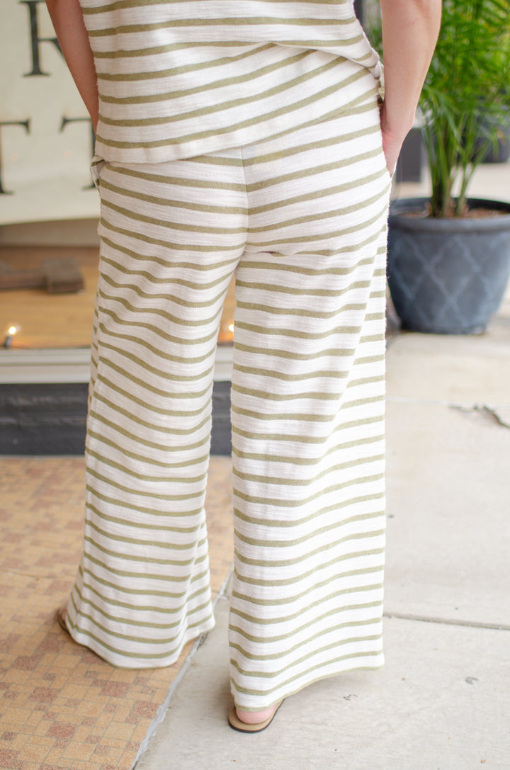 Take Heart Stretch Waist Stripe Sage & Cream Pant