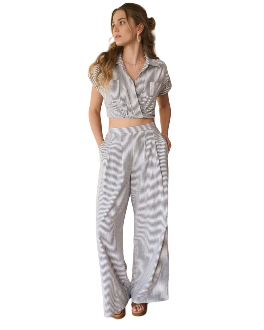 Nautical Moment Tucked Front Stripe Pant in Light Blue