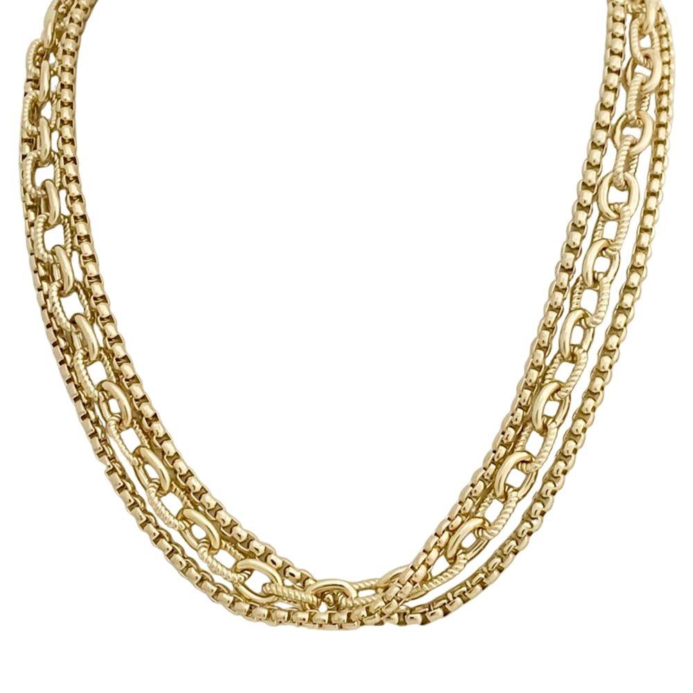 Gold Triple Layer Chain Necklace