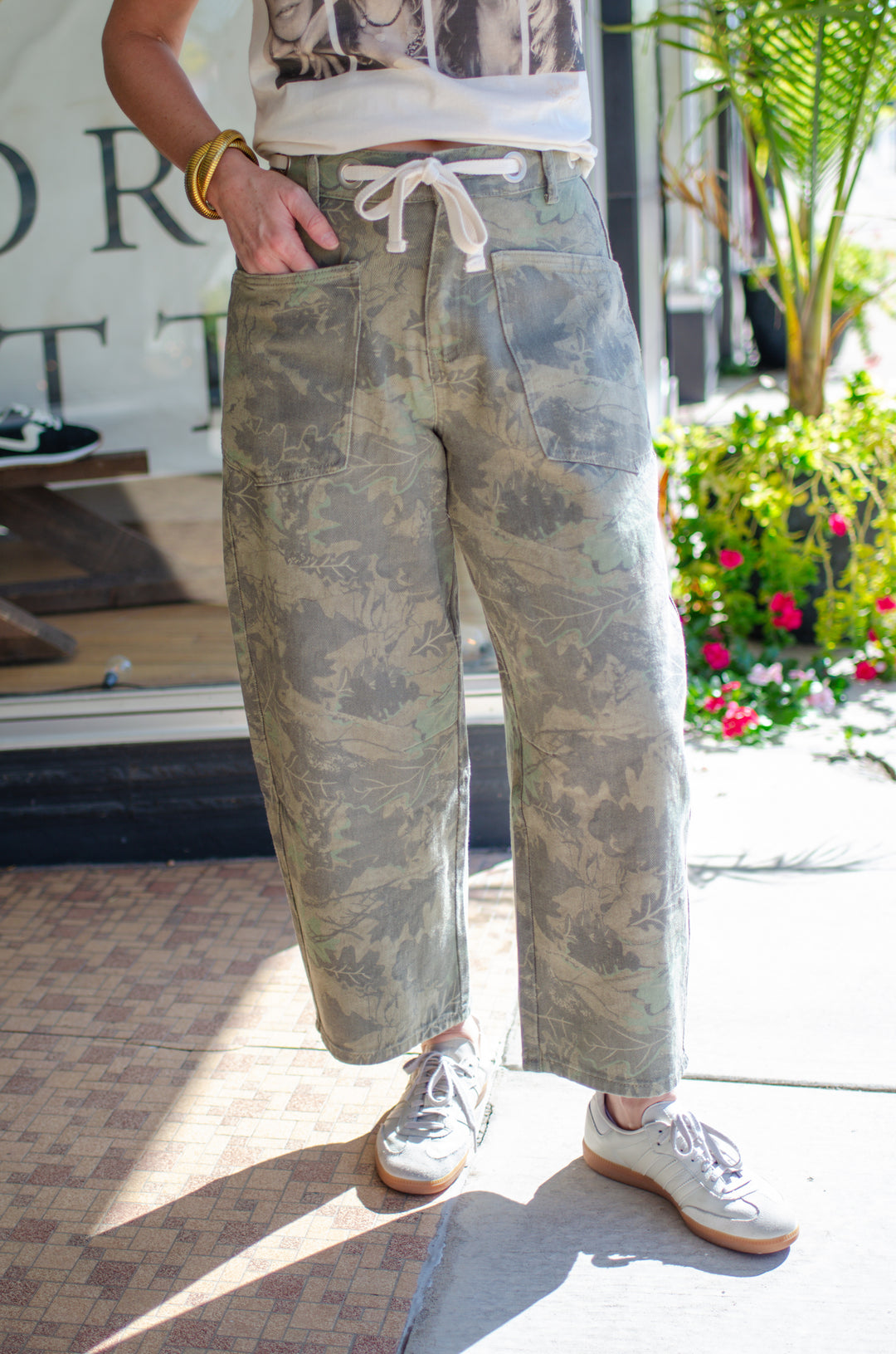 See Right Through You Camo Print Barrel Leg Pants