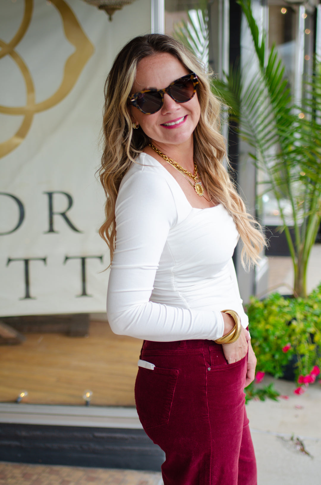 Loving Everyday Square Neckline Long Sleeve Ruched Side Knit Top in Ivory