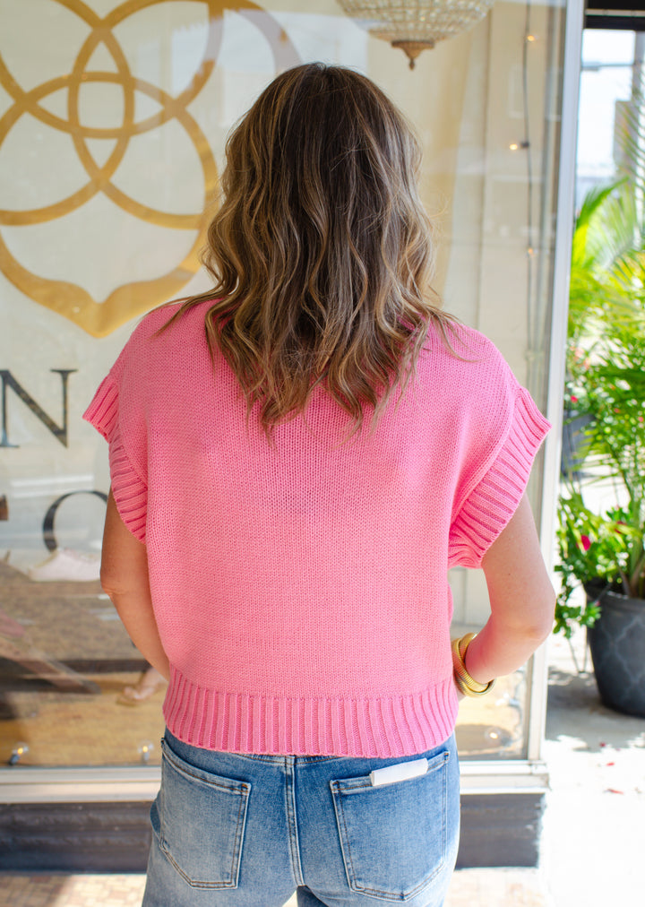 Striking Moment Mock Neck Short Sleeve Knit Top in Pink