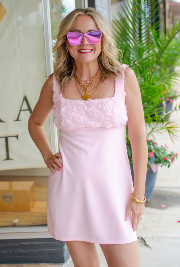 Rosette All Day Floral Mini Dress in Pink