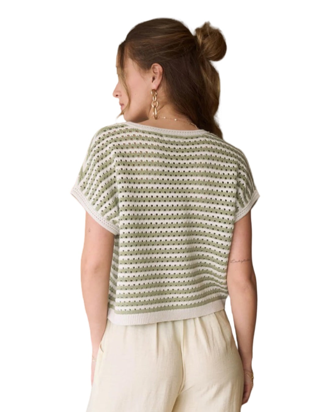 Walk With You Light Olive & Cream Knit Stripe Top