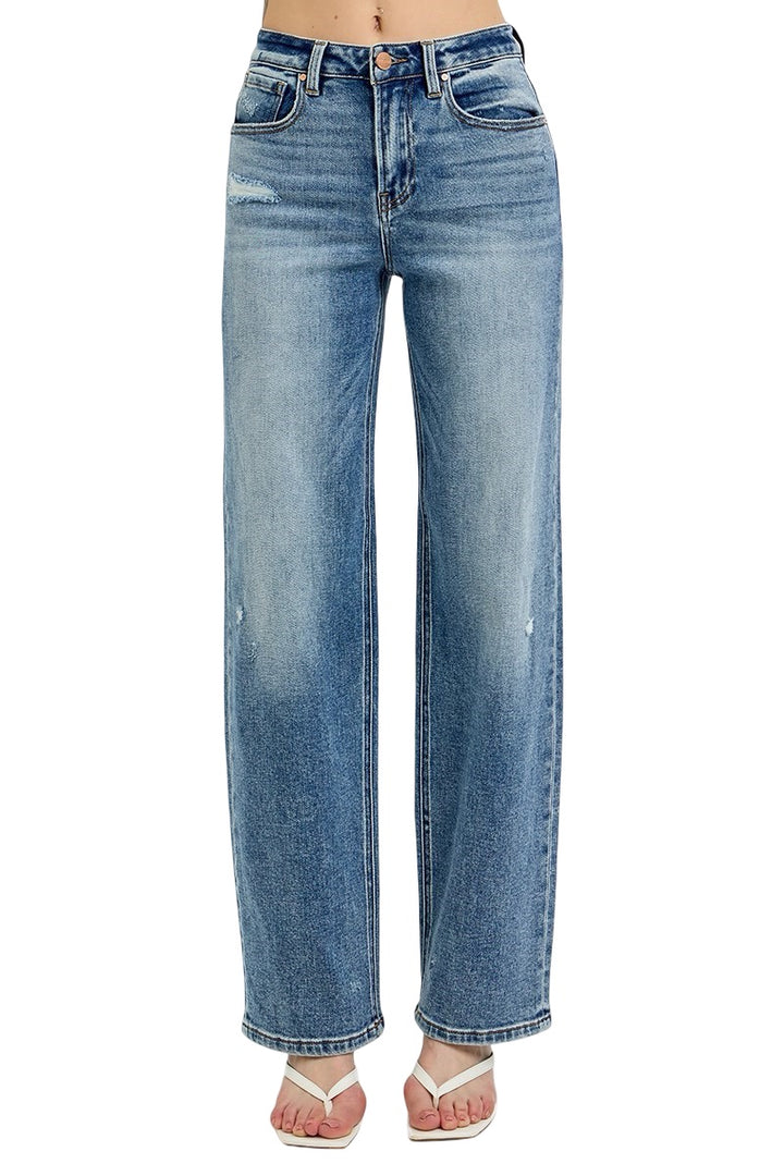 Risen High Rise Wide Leg Jeans in Medium Wash