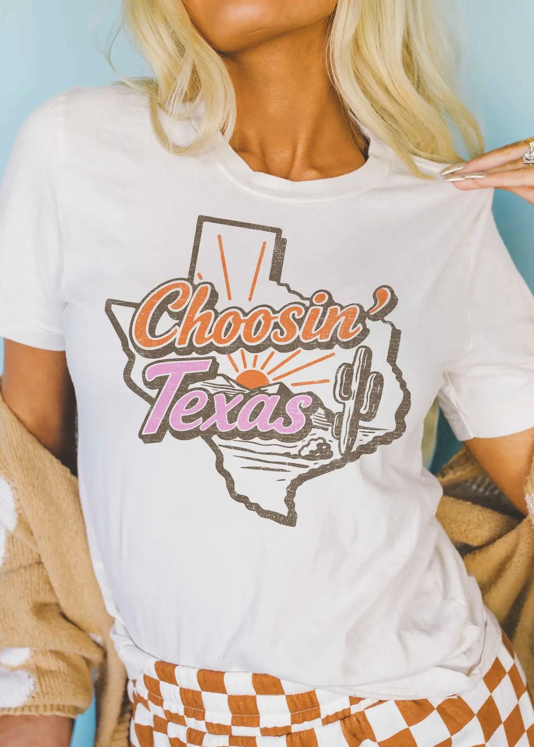 Choosin Texas Graphic Fitted Graphic Tee in Ivory