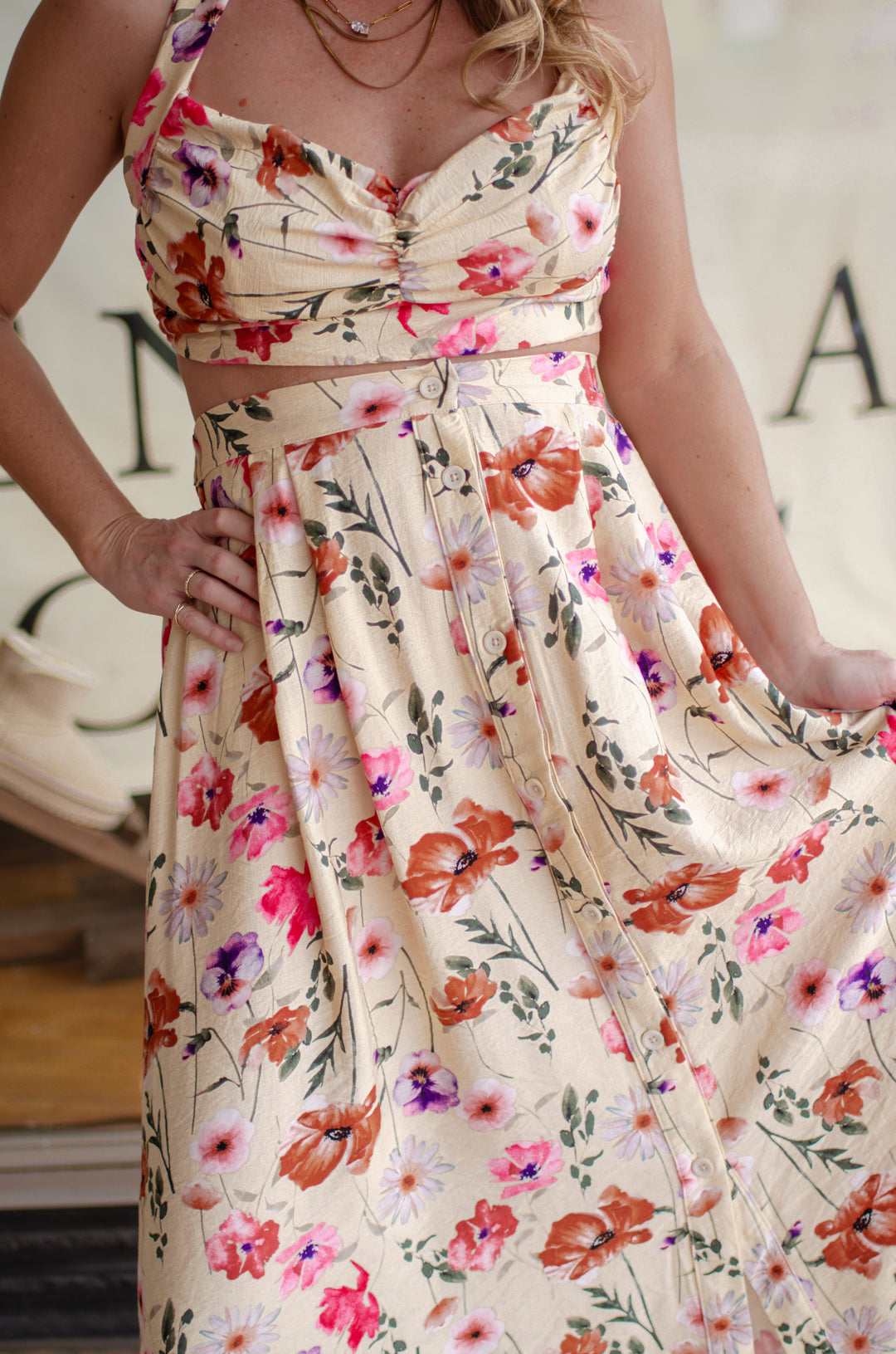 Perfect Bouquet Floral High Waist Midi Skirt