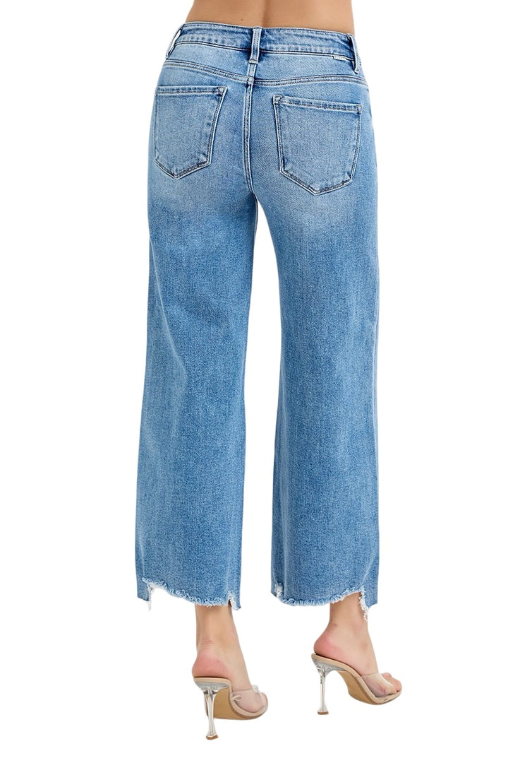 Risen High Rise Crop wide leg jeans in Medium Wash