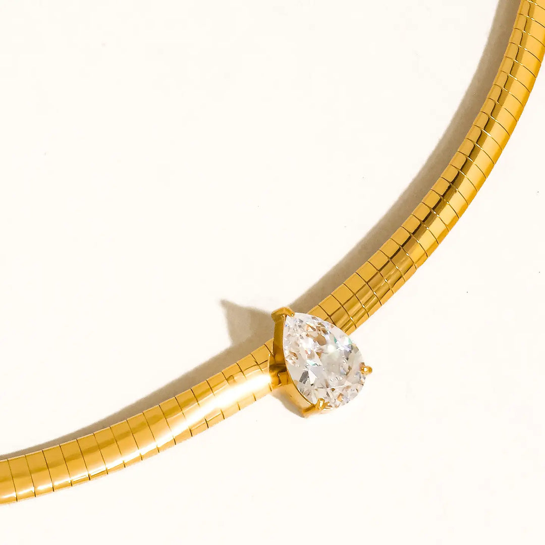 Luxe 18K Non-Tarnish Teardrop CZ Choker Necklace
